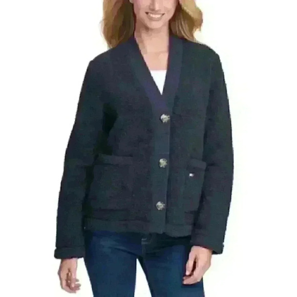 NEW! Tommy Hilfiger Women's XL Faux-Sherpa V-Neck Cardigan Sweater - Picture 1 of 1
